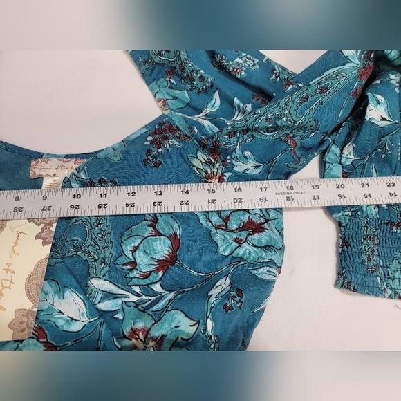 Band of the Free Sybille Deep Teal Floral Wrap Crossover Crop Top Women Medium - Picture 4 of 13